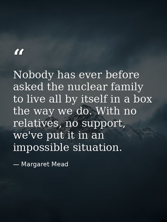 Nobody has ever before asked the nuclear family to live all by itself in a box the way we do. With no relatives, no supp — Margaret Mead