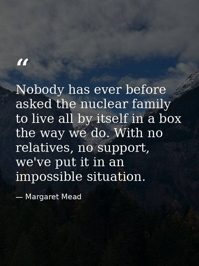 Nobody has ever before asked the nuclear family to live all by itself in a box the way we do. With no relatives, no supp — Margaret Mead