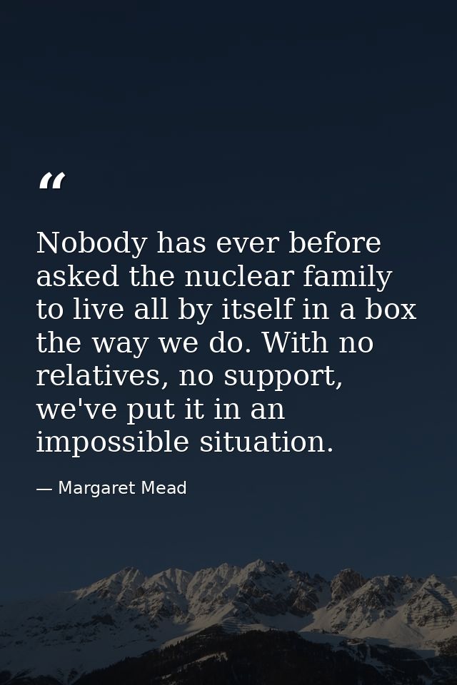 Nobody has ever before asked the nuclear family to live all by itself in a box the way we do. With no relatives, no supp — Margaret Mead