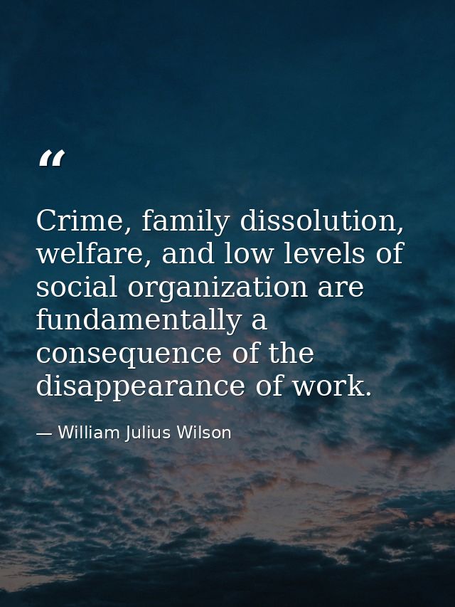 Crime, family dissolution, welfare, and low levels of social organization are fundamentally a consequence of the disappe — William Julius Wilson