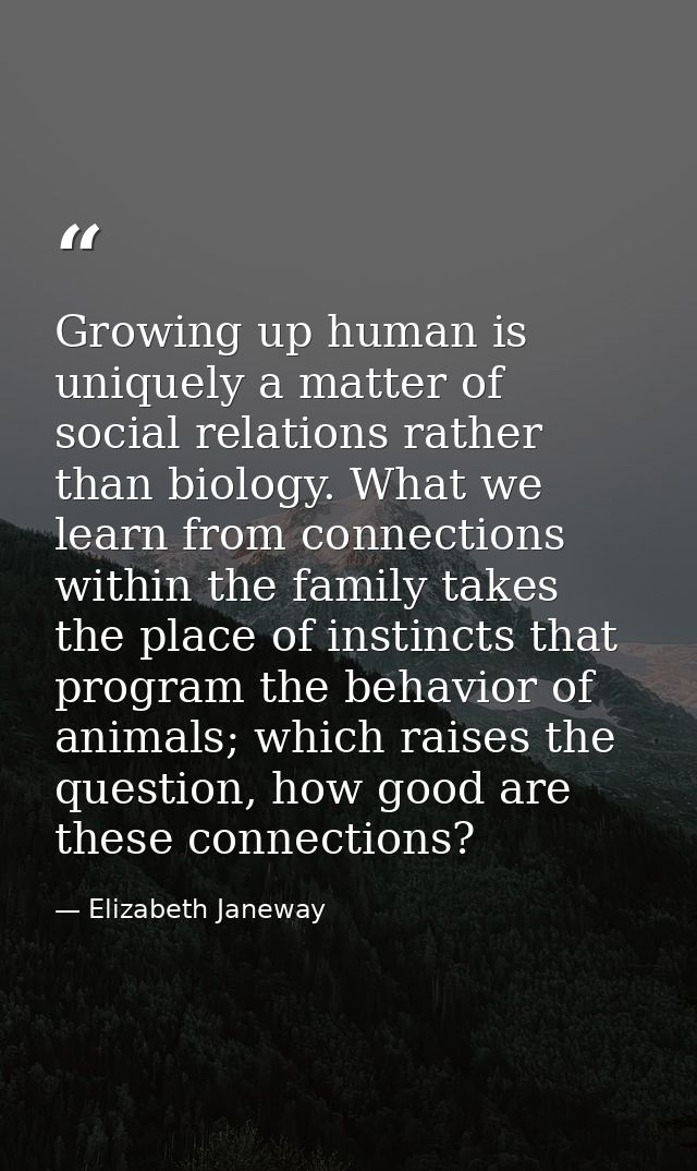 Growing up human is uniquely a matter of social relations rather than biology. What we learn from connections within the — Elizabeth Janeway