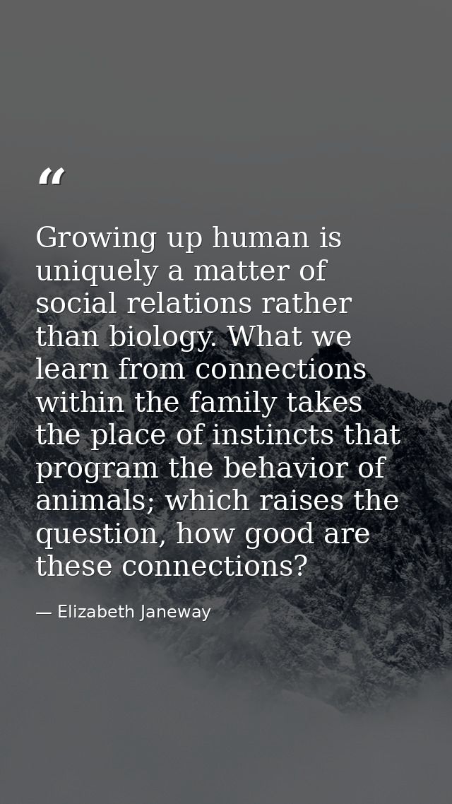 Growing up human is uniquely a matter of social relations rather than biology. What we learn from connections within the — Elizabeth Janeway