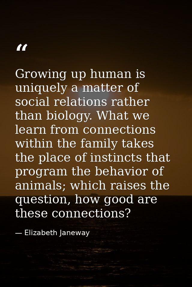 Growing up human is uniquely a matter of social relations rather than biology. What we learn from connections within the — Elizabeth Janeway