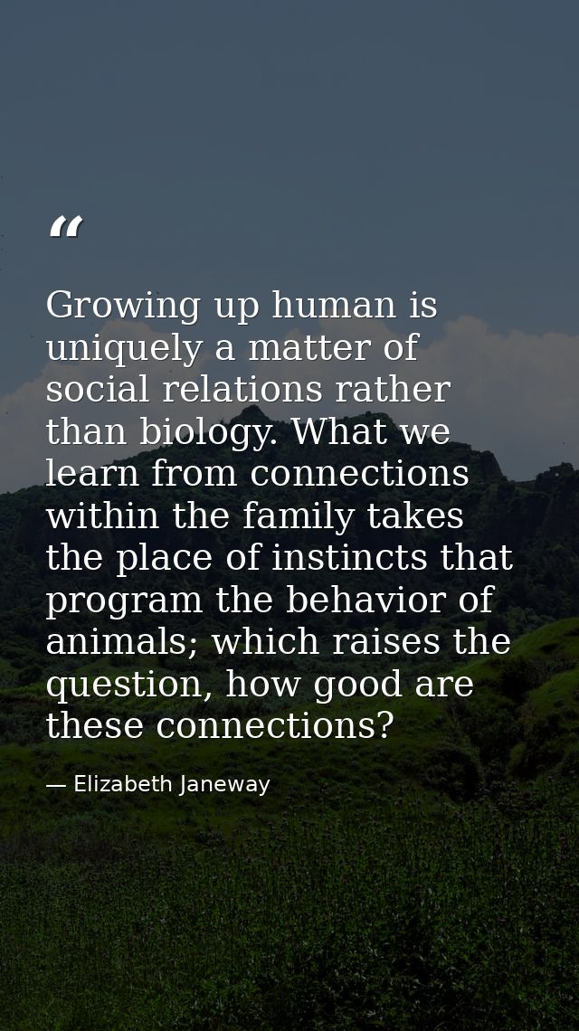Growing up human is uniquely a matter of social relations rather than biology. What we learn from connections within the — Elizabeth Janeway