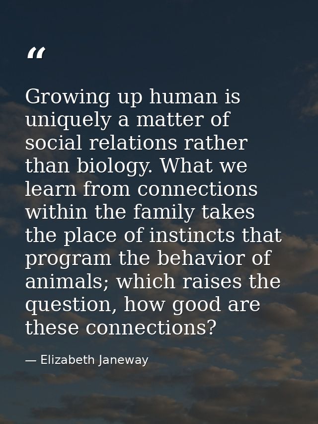 Growing up human is uniquely a matter of social relations rather than biology. What we learn from connections within the — Elizabeth Janeway