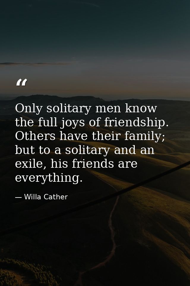 Only solitary men know the full joys of friendship. Others have their family; but to a solitary and an exile, his friend — Willa Cather