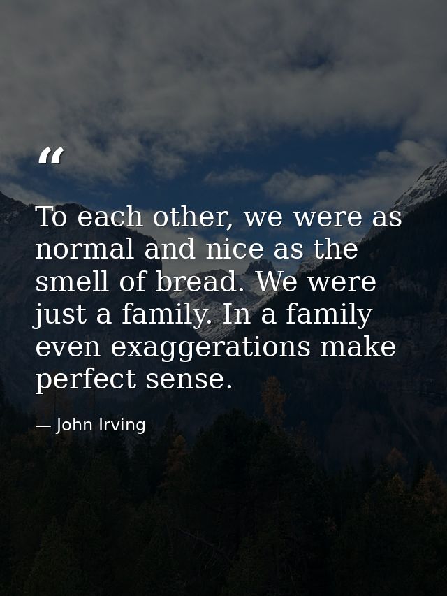 To each other, we were as normal and nice as the smell of bread. We were just a family. In a family even exaggerations m — John Irving