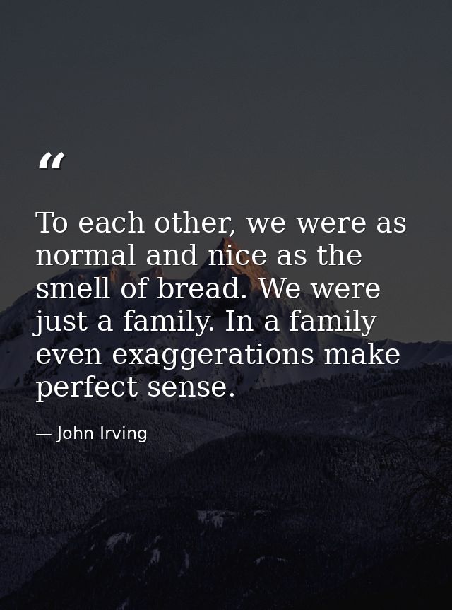 To each other, we were as normal and nice as the smell of bread. We were just a family. In a family even exaggerations m — John Irving