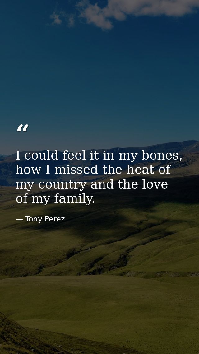 I could feel it in my bones, how I missed the heat of my country and the love of my family. — Tony Perez