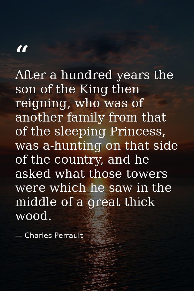 After a hundred years the son of the King then reigning, who was of another family from that of the sleeping Princess, w — Charles Perrault