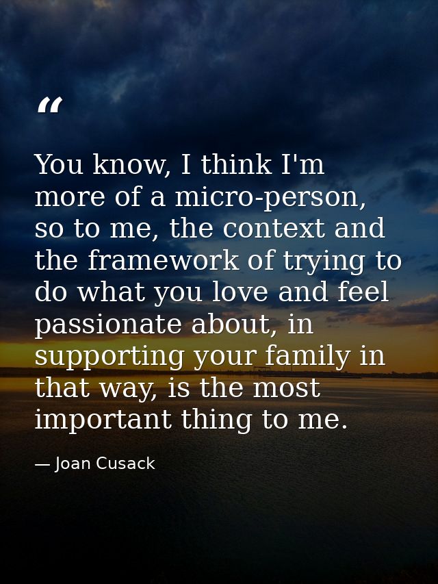 You know, I think I'm more of a micro-person, so to me, the context and the framework of trying to do what you love and  — Joan Cusack