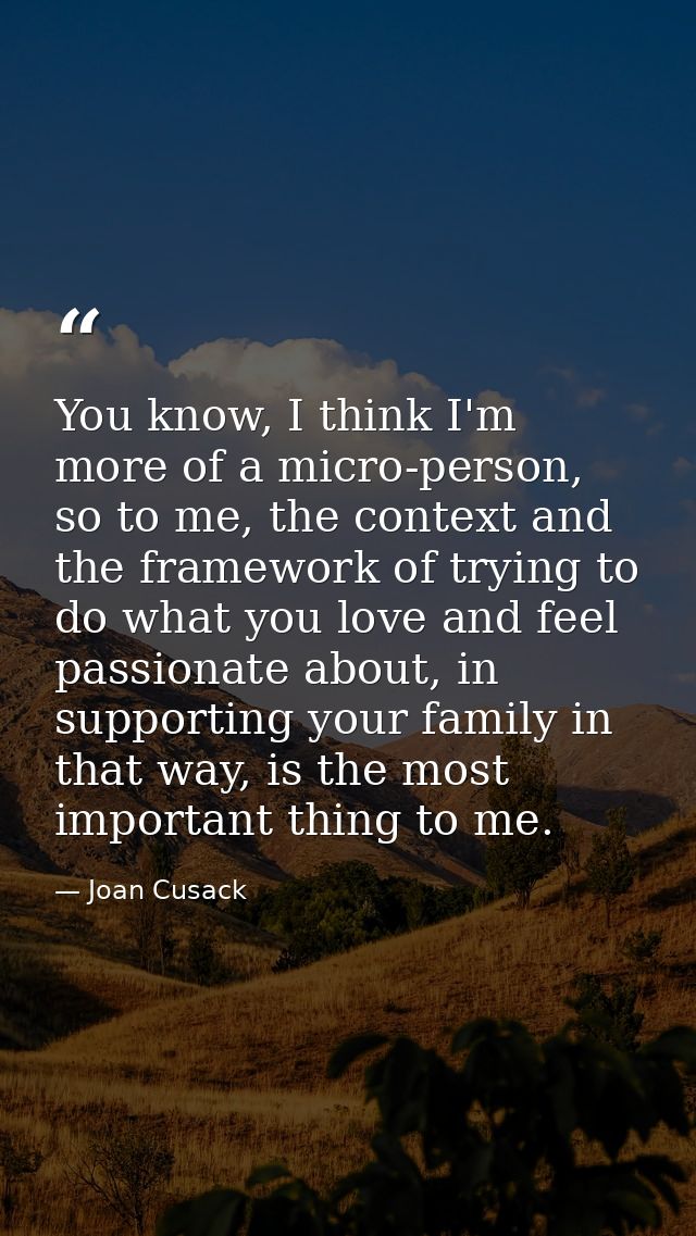 You know, I think I'm more of a micro-person, so to me, the context and the framework of trying to do what you love and  — Joan Cusack