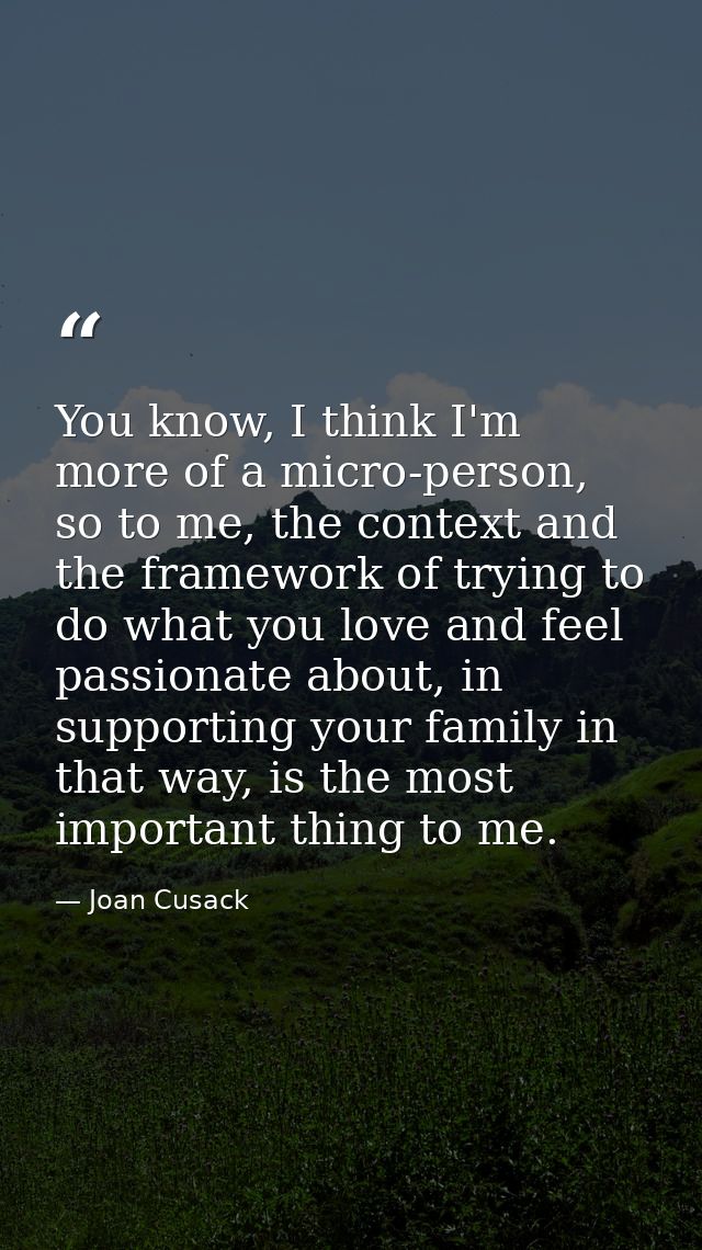 You know, I think I'm more of a micro-person, so to me, the context and the framework of trying to do what you love and  — Joan Cusack