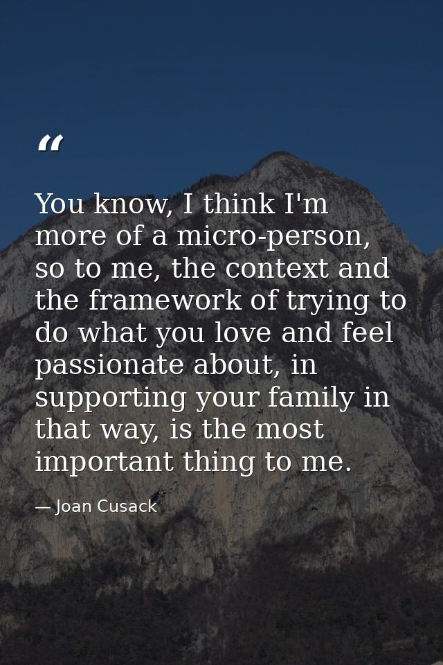 You know, I think I'm more of a micro-person, so to me, the context and the framework of trying to do what you love and  — Joan Cusack