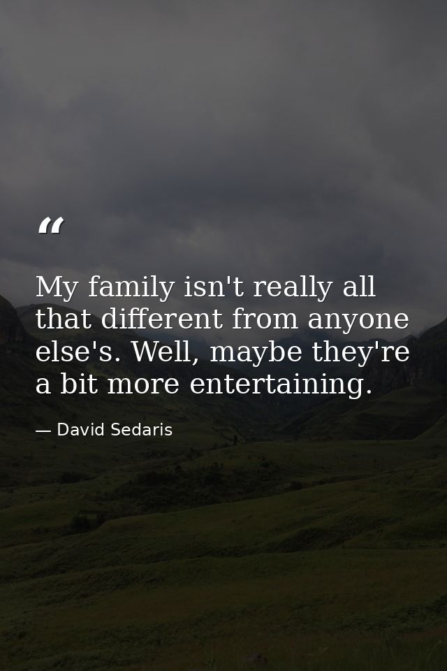 My family isn't really all that different from anyone else's. Well, maybe they're a bit more entertaining. — David Sedaris
