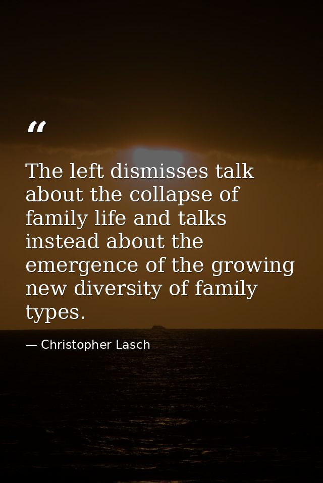 The left dismisses talk about the collapse of family life and talks instead about the emergence of the growing new diver — Christopher Lasch