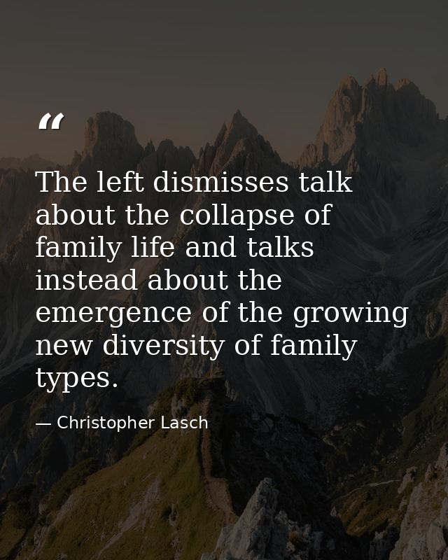 The left dismisses talk about the collapse of family life and talks instead about the emergence of the growing new diver — Christopher Lasch