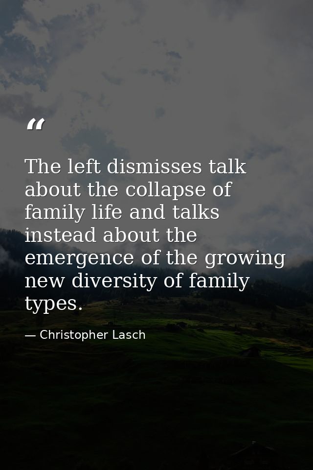 The left dismisses talk about the collapse of family life and talks instead about the emergence of the growing new diver — Christopher Lasch