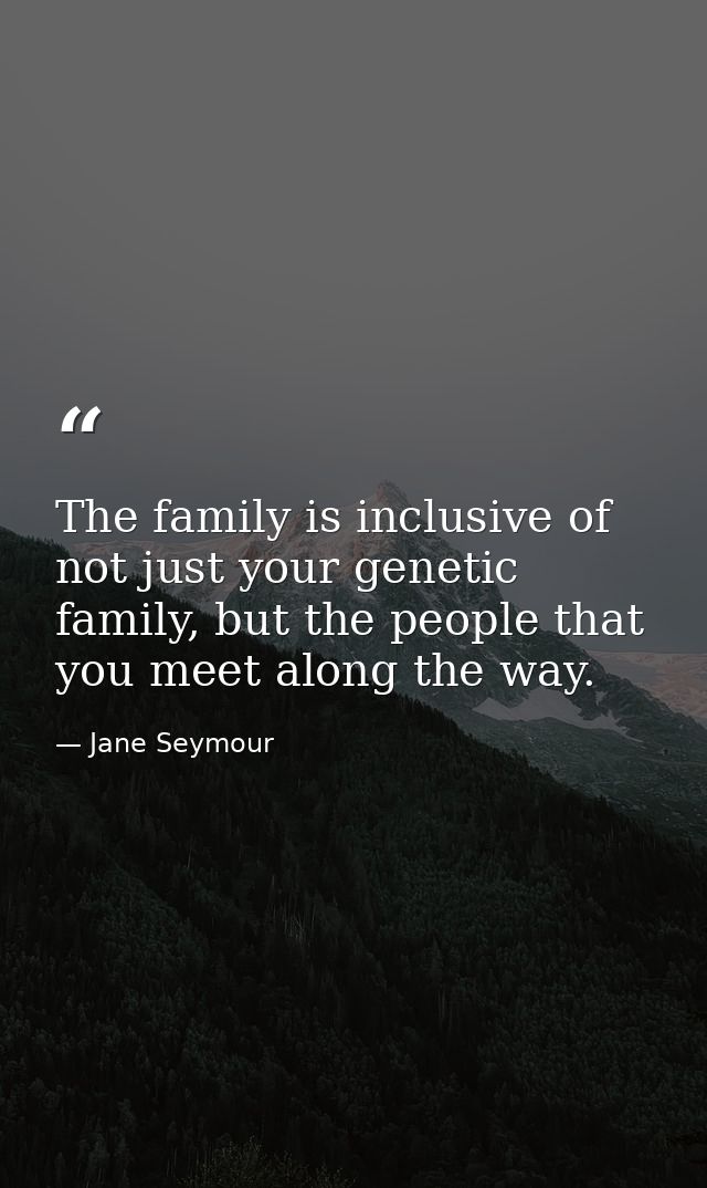 The family is inclusive of not just your genetic family, but the people that you meet along the way. — Jane Seymour