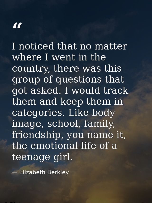 I noticed that no matter where I went in the country, there was this group of questions that got asked. I would track th — Elizabeth Berkley