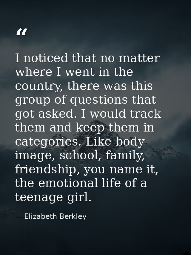 I noticed that no matter where I went in the country, there was this group of questions that got asked. I would track th — Elizabeth Berkley
