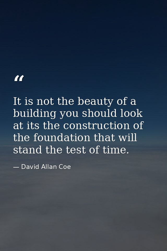 It is not the beauty of a building you should look at its the construction of the foundation that will stand the test of — David Allan Coe