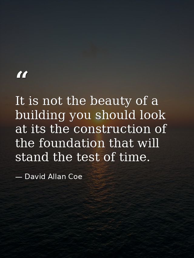 It is not the beauty of a building you should look at its the construction of the foundation that will stand the test of — David Allan Coe