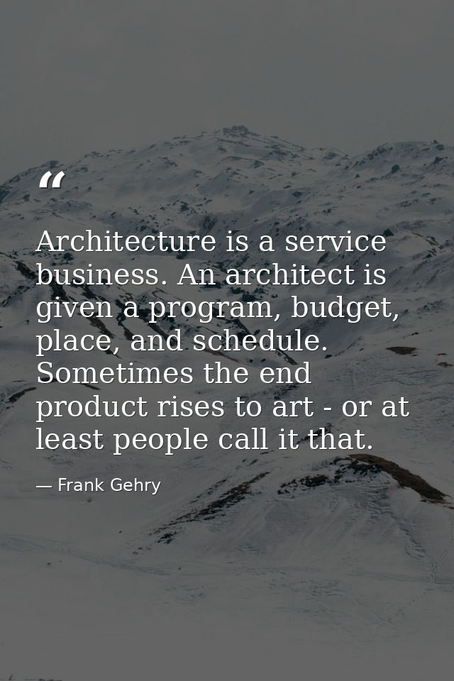 Architecture is a service business. An architect is given a program, budget, place, and schedule. Sometimes the end prod — Frank Gehry