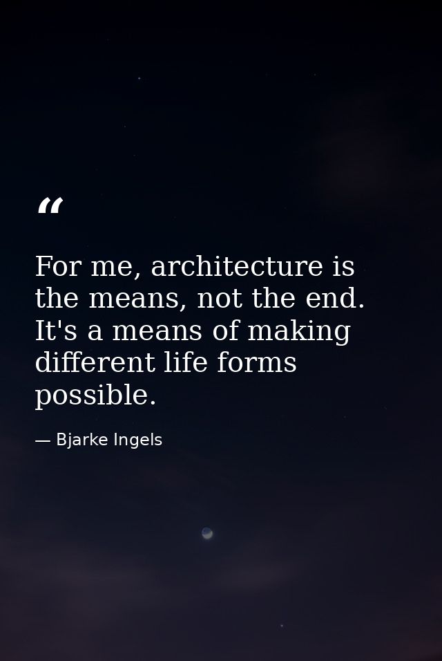 For me, architecture is the means, not the end. It's a means of making different life forms possible. — Bjarke Ingels