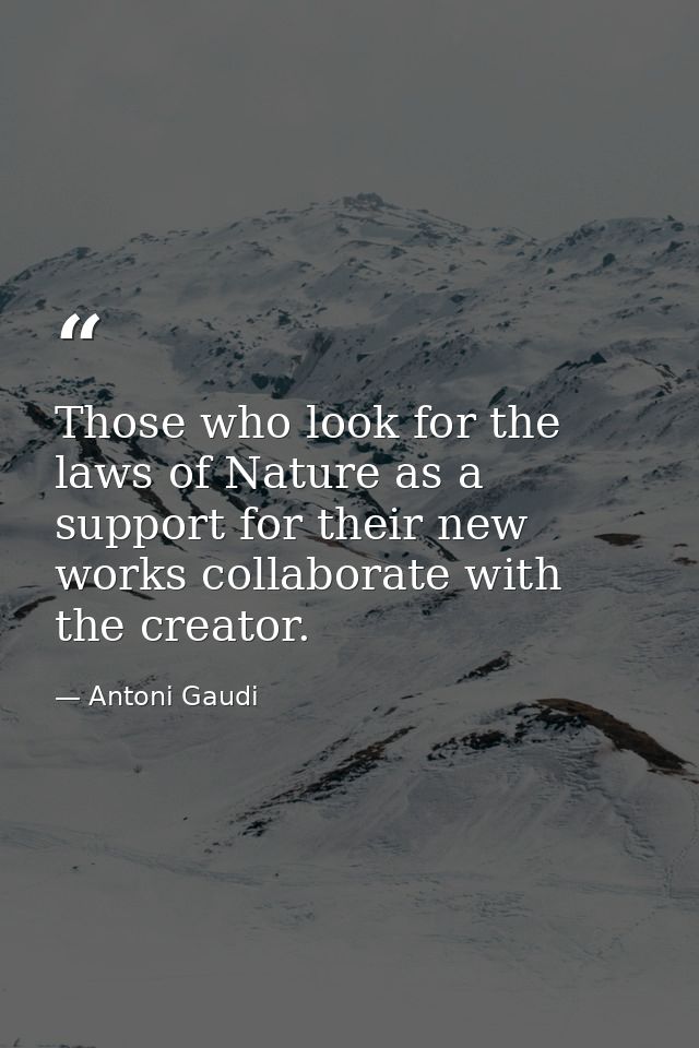 Those who look for the laws of Nature as a support for their new works collaborate with the creator. — Antoni Gaudi