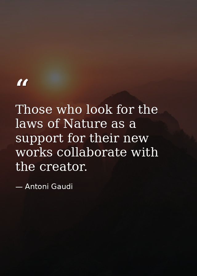 Those who look for the laws of Nature as a support for their new works collaborate with the creator. — Antoni Gaudi