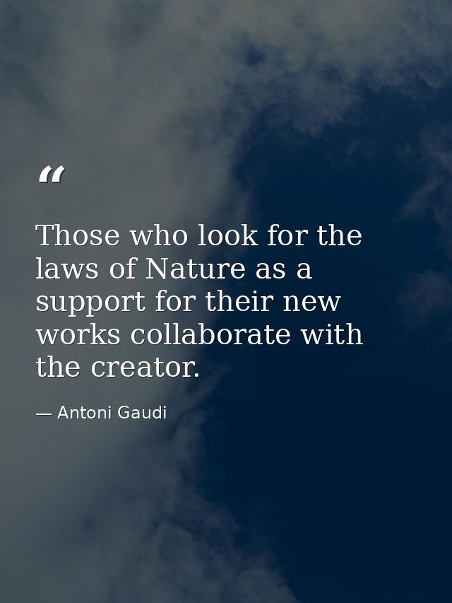 Those who look for the laws of Nature as a support for their new works collaborate with the creator. — Antoni Gaudi