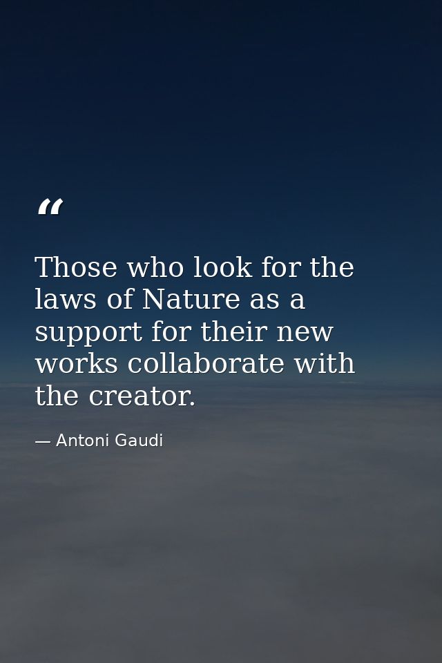 Those who look for the laws of Nature as a support for their new works collaborate with the creator. — Antoni Gaudi