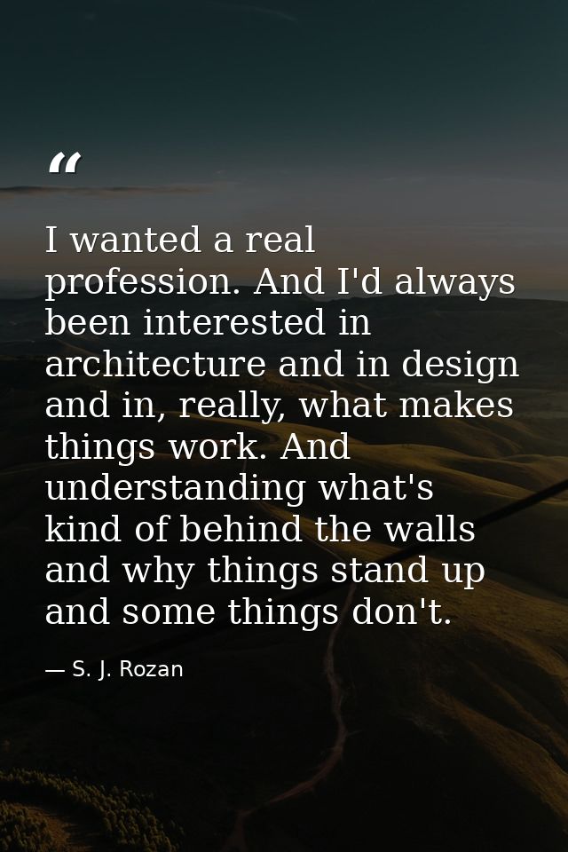 I wanted a real profession. And I'd always been interested in architecture and in design and in, really, what makes thin — S. J. Rozan