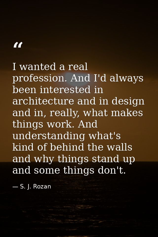 I wanted a real profession. And I'd always been interested in architecture and in design and in, really, what makes thin — S. J. Rozan