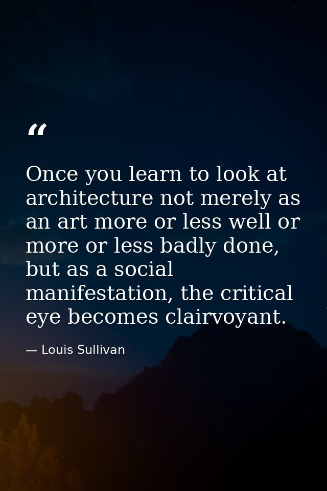 Once you learn to look at architecture not merely as an art more or less well or more or less badly done, but as a socia — Louis Sullivan