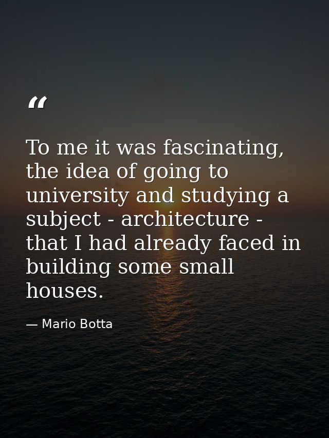 To me it was fascinating, the idea of going to university and studying a subject - architecture - that I had already fac — Mario Botta