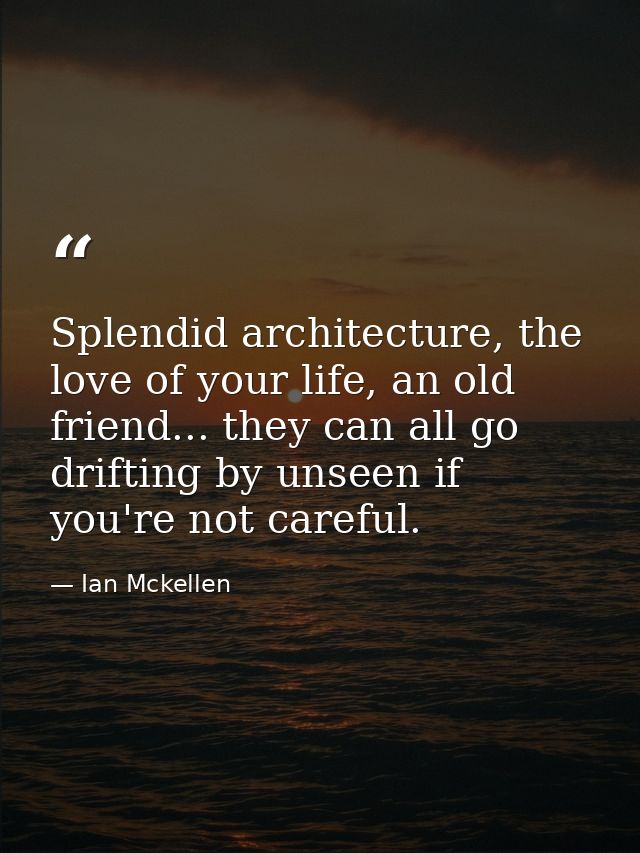 Splendid architecture, the love of your life, an old friend... they can all go drifting by unseen if you're not careful. — Ian Mckellen