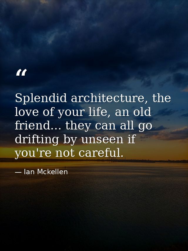 Splendid architecture, the love of your life, an old friend... they can all go drifting by unseen if you're not careful. — Ian Mckellen