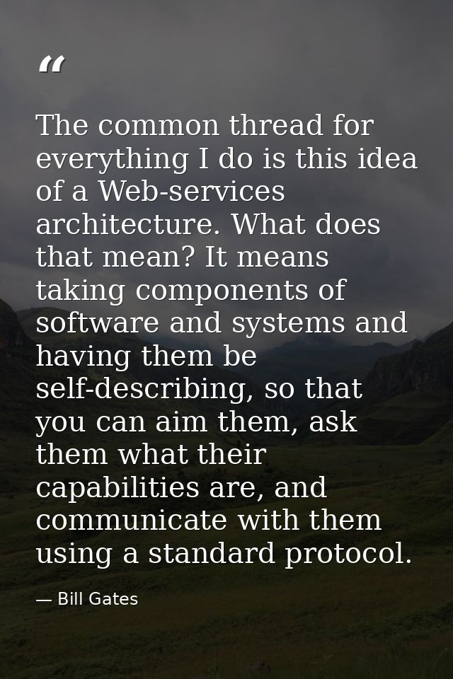 The common thread for everything I do is this idea of a Web-services architecture. What does that mean? It means taking  — Bill Gates