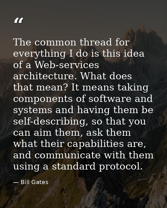 The common thread for everything I do is this idea of a Web-services architecture. What does that mean? It means taking  — Bill Gates