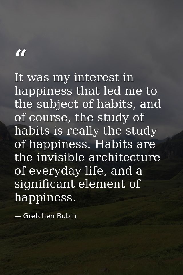 It was my interest in happiness that led me to the subject of habits, and of course, the study of habits is really the s — Gretchen Rubin