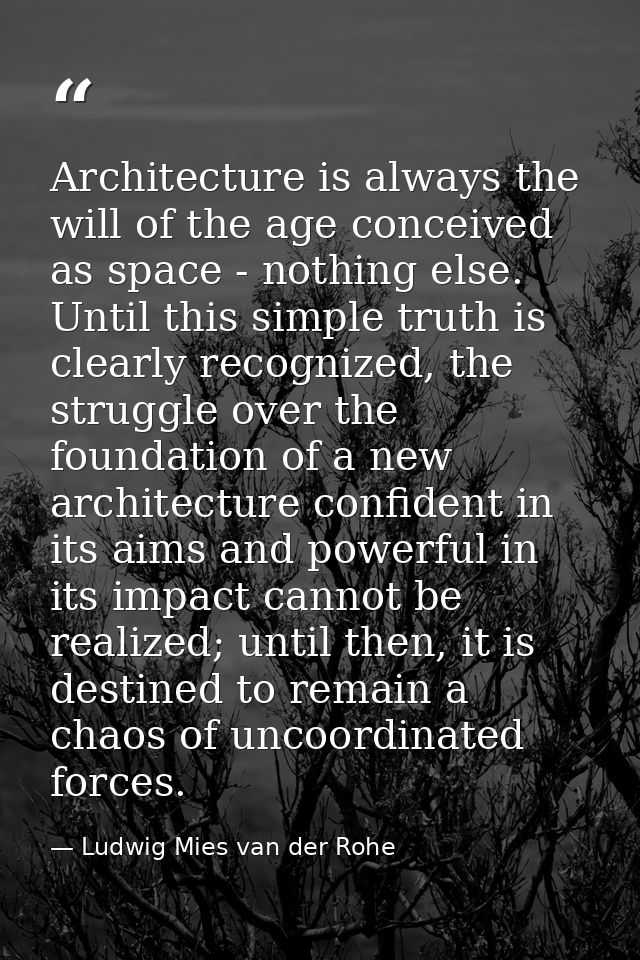 Architecture is always the will of the age conceived as space - nothing else. Until this simple truth is clearly recogni — Ludwig Mies van der Rohe