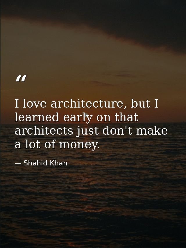 I love architecture, but I learned early on that architects just don't make a lot of money. — Shahid Khan