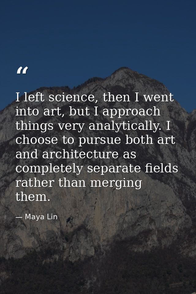 I left science, then I went into art, but I approach things very analytically. I choose to pursue both art and architect — Maya Lin