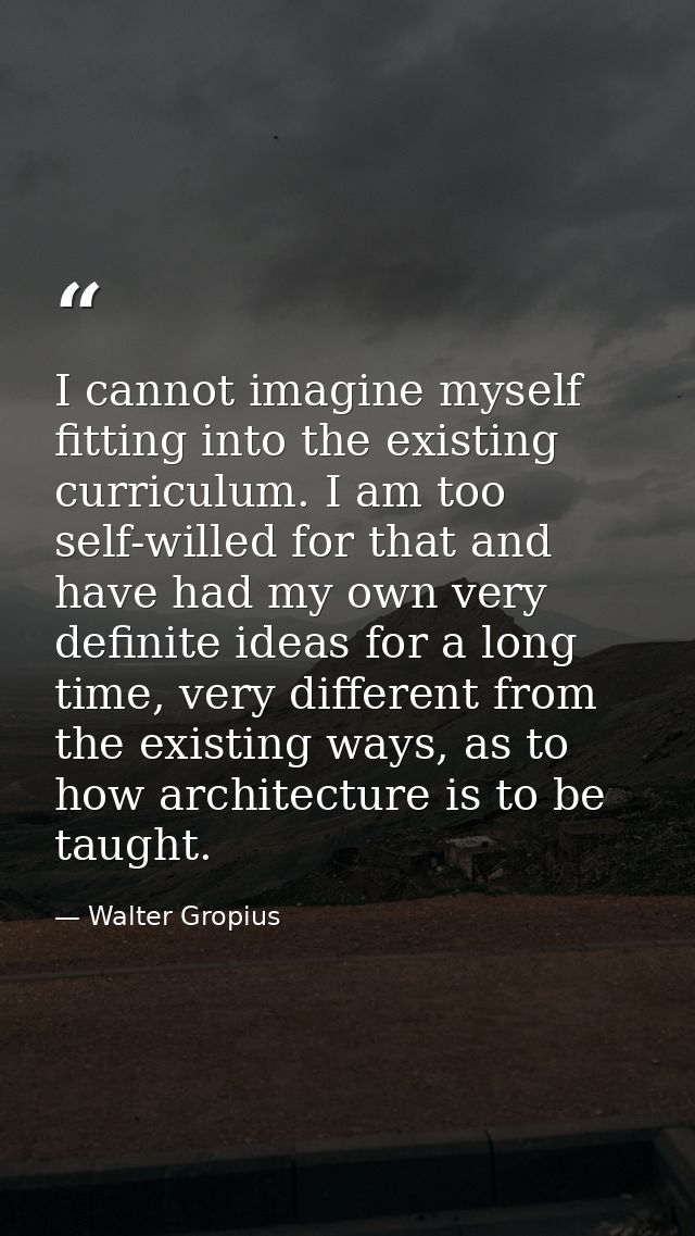 I cannot imagine myself fitting into the existing curriculum. I am too self-willed for that and have had my own very def — Walter Gropius
