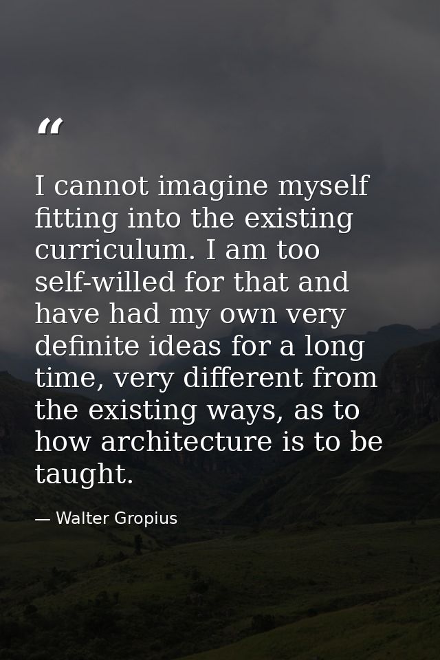 I cannot imagine myself fitting into the existing curriculum. I am too self-willed for that and have had my own very def — Walter Gropius