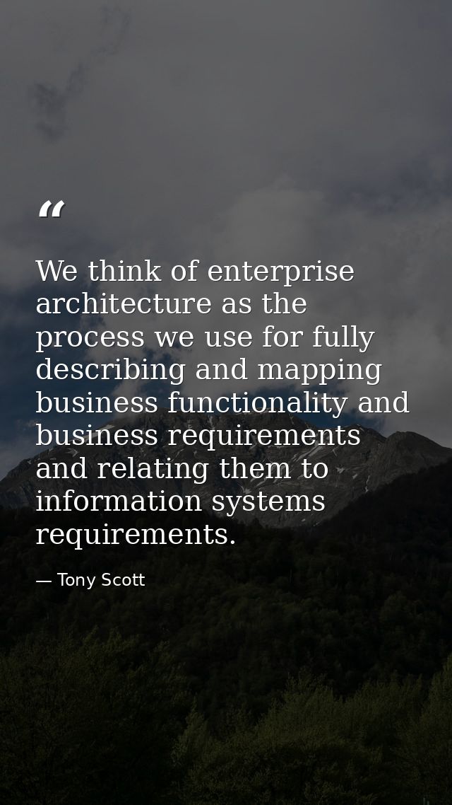 We think of enterprise architecture as the process we use for fully describing and mapping business functionality and bu — Tony Scott