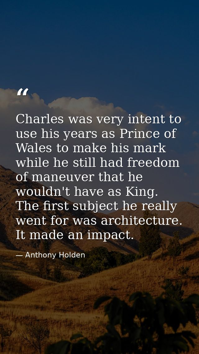 Charles was very intent to use his years as Prince of Wales to make his mark while he still had freedom of maneuver that — Anthony Holden