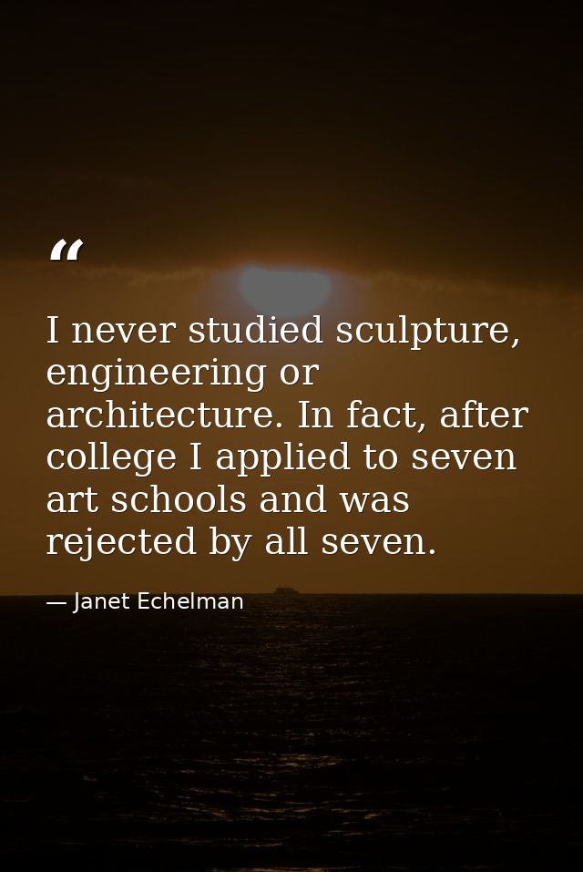 I never studied sculpture, engineering or architecture. In fact, after college I applied to seven art schools and was re — Janet Echelman